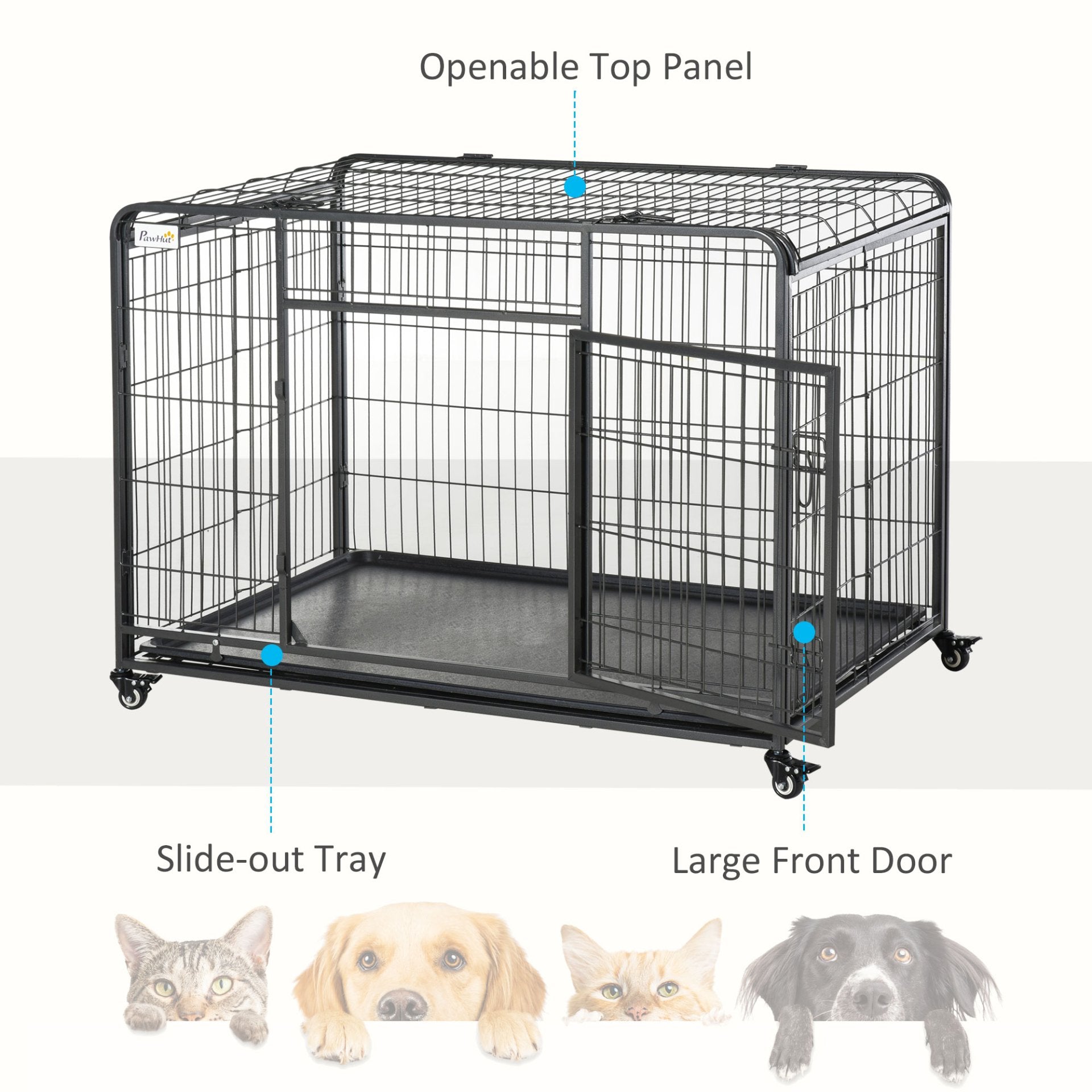 PawHut Metal Dog Cage Kennel Locking Door & Wheels Removable Tray Openable Top For Extra Large Pets 125 x 76 x 81 cm - Baig Merchant