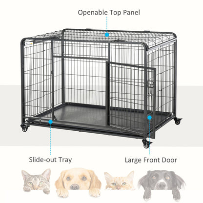 PawHut Metal Dog Cage Kennel Locking Door & Wheels Removable Tray Openable Top For Extra Large Pets 125 x 76 x 81 cm - Baig Merchant