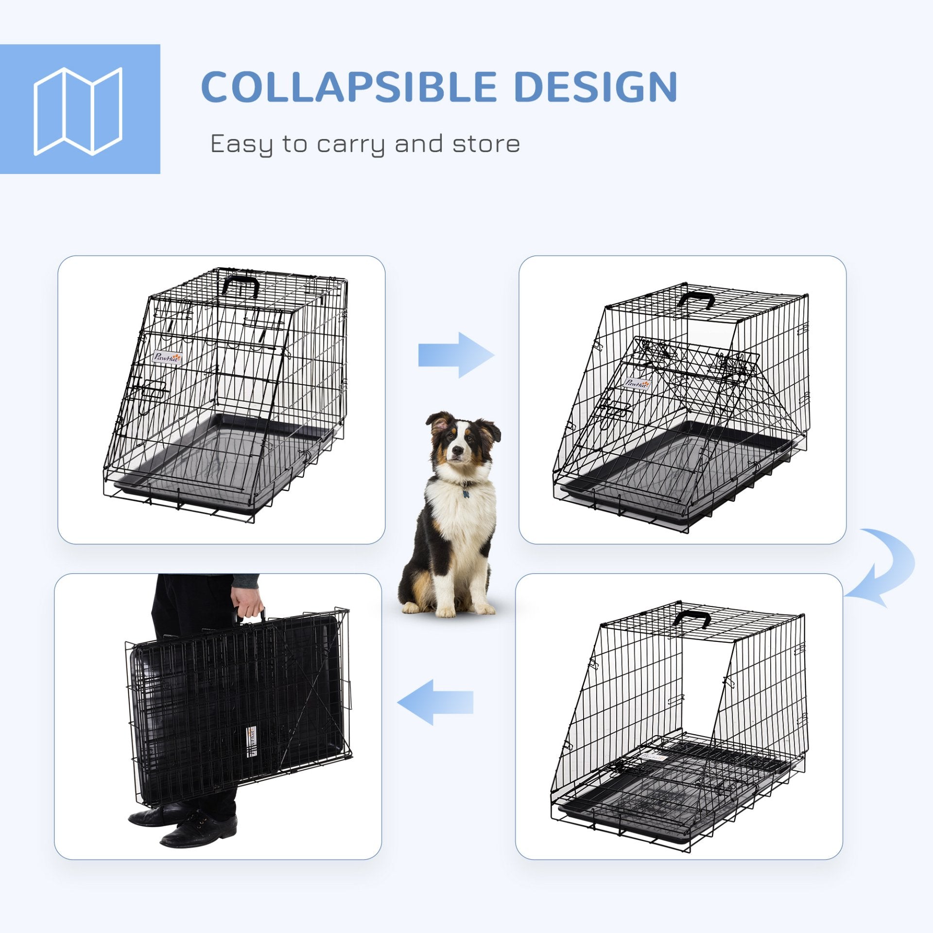 PawHut Metal Dog Car Crate Folding Pet Cage Transport Box Carrier for Small Dog with Removable Tray 77 x 47 x 55cm - Baig Merchant