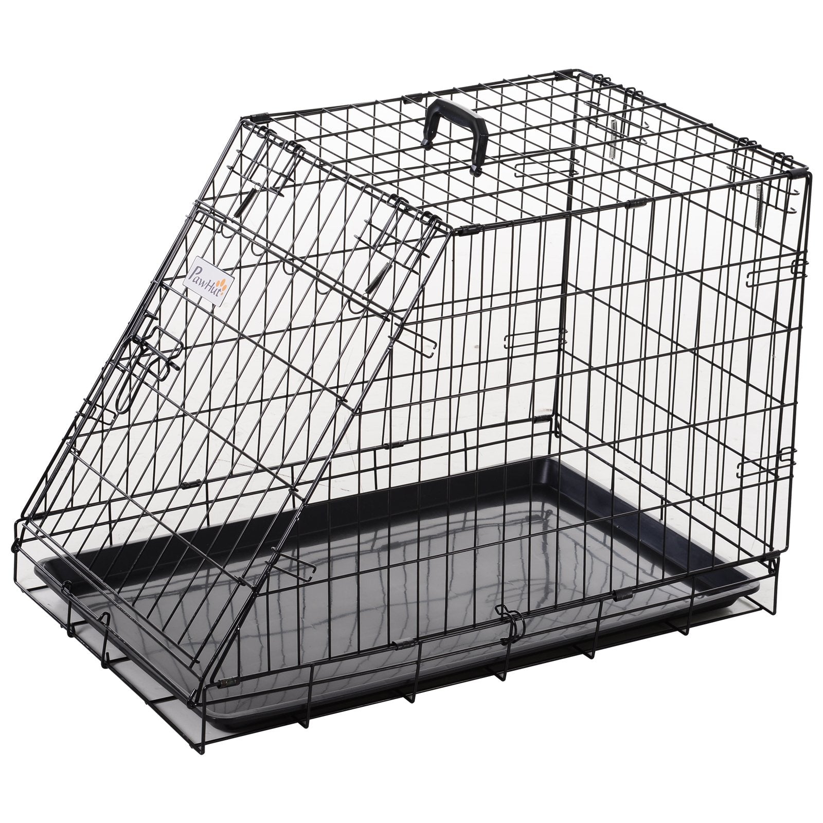 PawHut Metal Dog Car Crate Folding Pet Cage Transport Box Carrier for Small Dog with Removable Tray 77 x 47 x 55cm - Baig Merchant