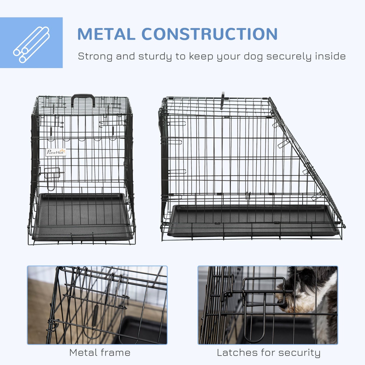 PawHut Metal Dog Car Crate Folding Pet Cage Transport Box Carrier for Small Dog with Removable Tray 77 x 47 x 55cm - Baig Merchant