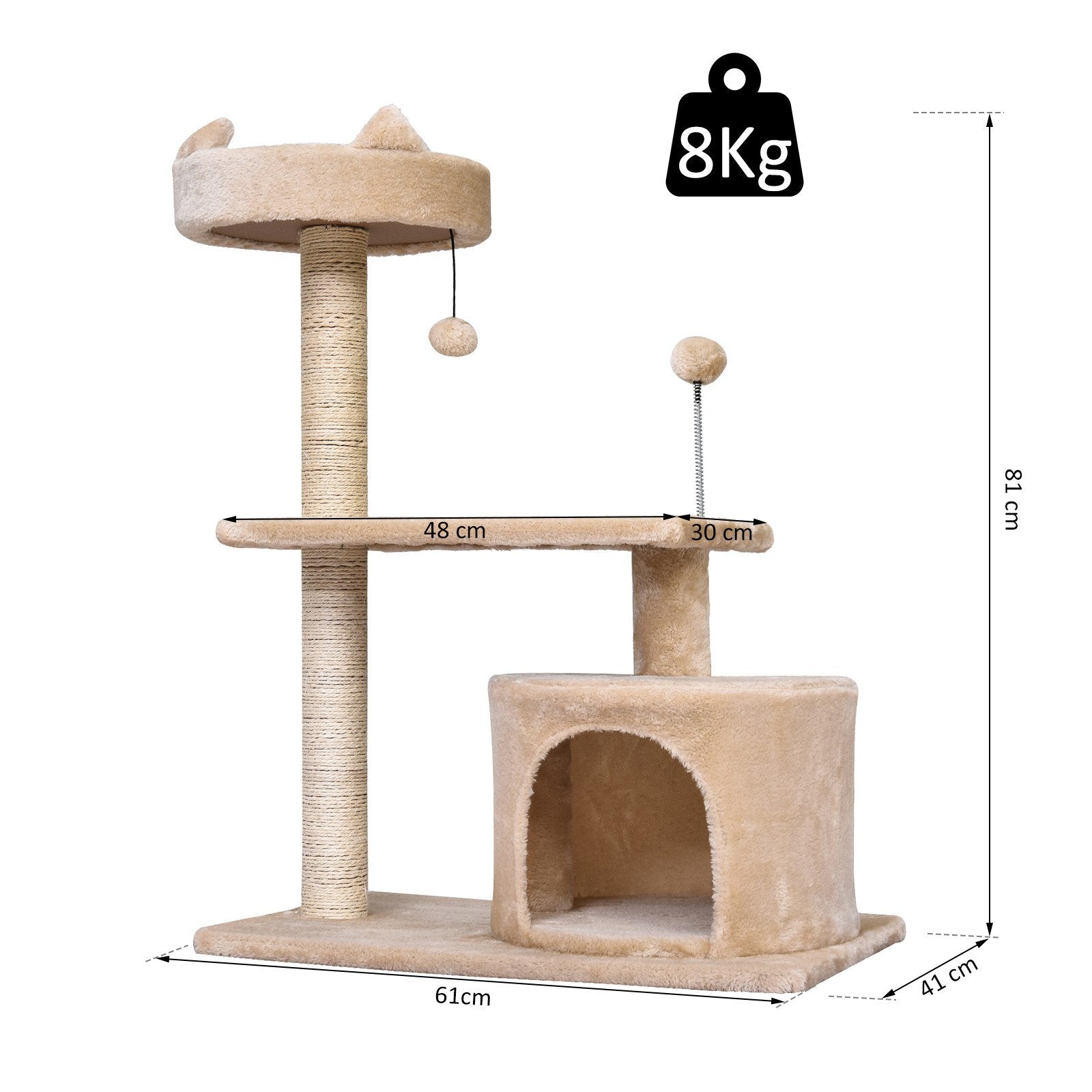 PawHut Mult - level Cat Tree for Indoor Cats Scratch Post Scratcher Climbing Tower Kitty Activity Center Condo Perch Jumping Platforms Beige 60L x 40W x 81H cm - Baig Merchant