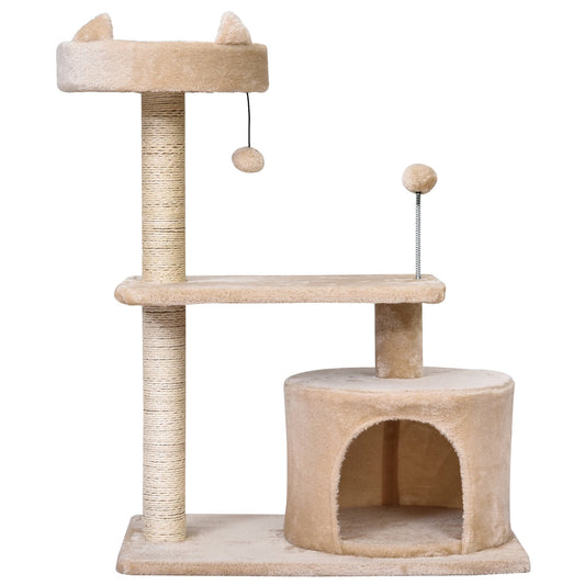 PawHut Mult - level Cat Tree for Indoor Cats Scratch Post Scratcher Climbing Tower Kitty Activity Center Condo Perch Jumping Platforms Beige 60L x 40W x 81H cm - Baig Merchant