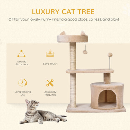 PawHut Mult - level Cat Tree for Indoor Cats Scratch Post Scratcher Climbing Tower Kitty Activity Center Condo Perch Jumping Platforms Beige 60L x 40W x 81H cm - Baig Merchant