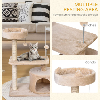 PawHut Mult - level Cat Tree for Indoor Cats Scratch Post Scratcher Climbing Tower Kitty Activity Center Condo Perch Jumping Platforms Beige 60L x 40W x 81H cm - Baig Merchant