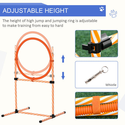 PawHut Pet Agility Training Equipment Dog Play Run Jump Hurdle Bar Obedience Training Set with Adjustable Height Jump Ring High Jumper Weave Poles Square Pause Box Carry Bag Whistle - Baig Merchant