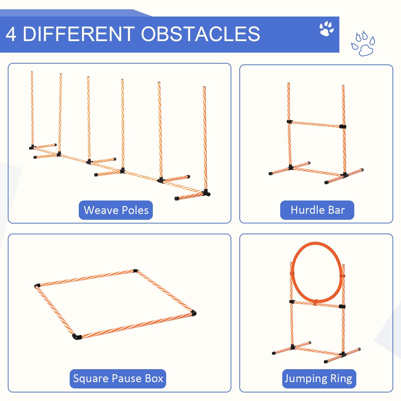 PawHut Pet Agility Training Equipment Dog Play Run Jump Hurdle Bar Obedience Training Set with Adjustable Height Jump Ring High Jumper Weave Poles Square Pause Box Carry Bag Whistle - Baig Merchant