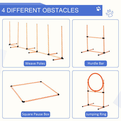 PawHut Pet Agility Training Equipment Dog Play Run Jump Hurdle Bar Obedience Training Set with Adjustable Height Jump Ring High Jumper Weave Poles Square Pause Box Carry Bag Whistle - Baig Merchant
