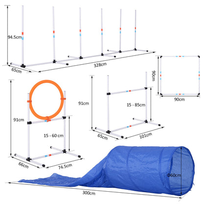 PawHut Pet Agility Training Equipment Dog Play Run Jump Obedience Training Set Carry Bag Adjustable (Pole + Hoop + Hurdle+Tunnel + Pause Box) - Baig Merchant