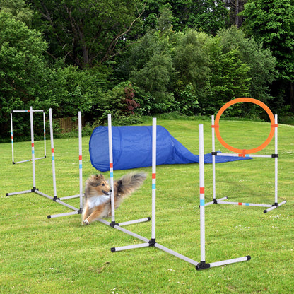 PawHut Pet Agility Training Equipment Dog Play Run Jump Obedience Training Set Carry Bag Adjustable (Pole + Hoop + Hurdle+Tunnel + Pause Box) - Baig Merchant