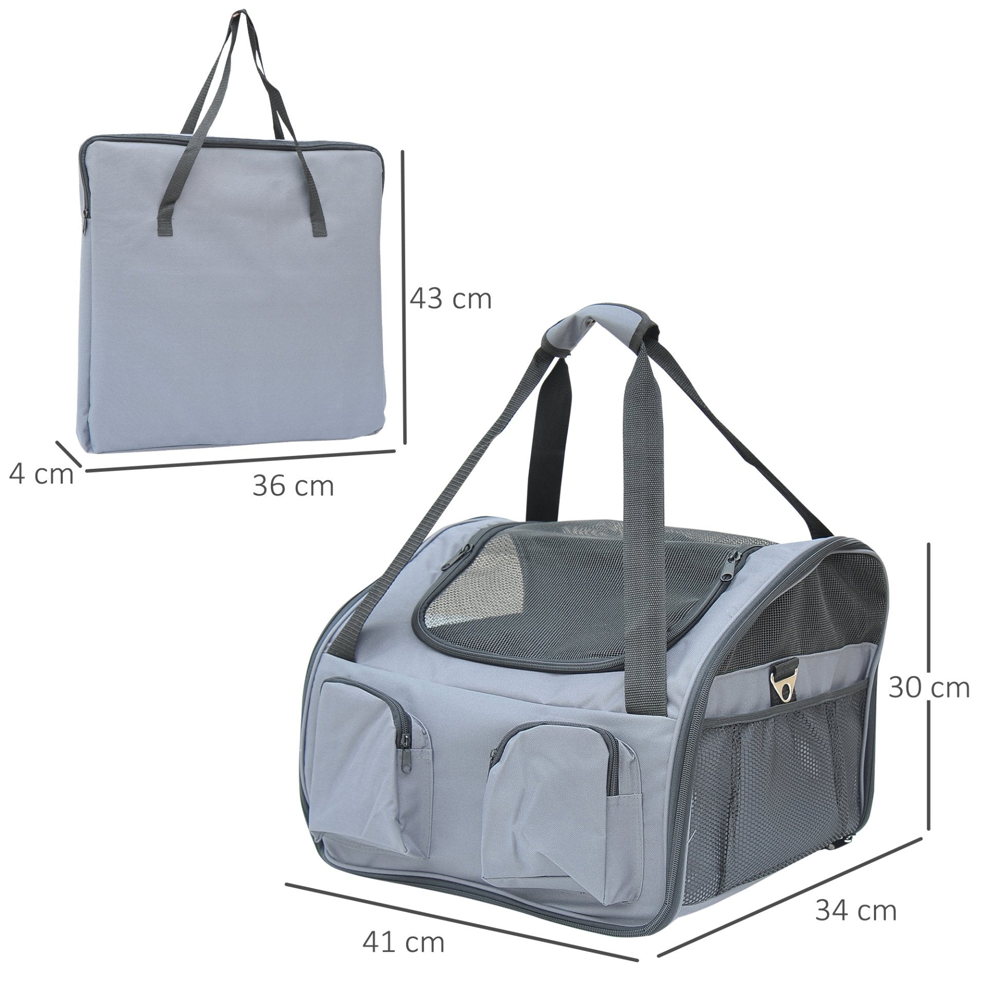 PawHut Pet Carrier Folding Bag Car Seat Cat Dog Puppy Kennel Portable Travel Cage Tote Case Mesh Holder House Grey - Baig Merchant