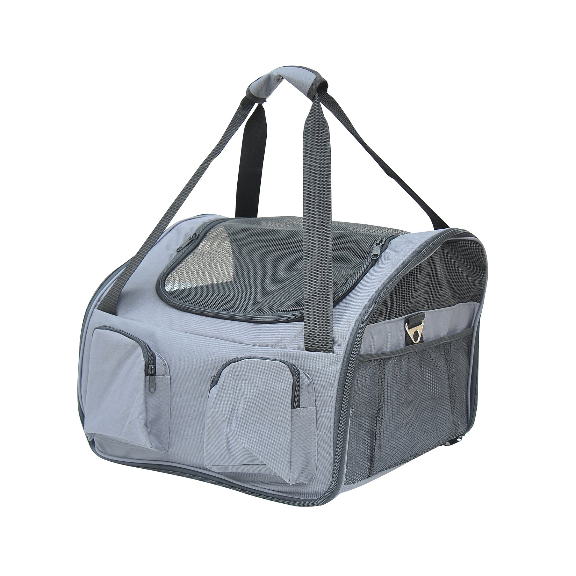 PawHut Pet Carrier Folding Bag Car Seat Cat Dog Puppy Kennel Portable Travel Cage Tote Case Mesh Holder House Grey - Baig Merchant