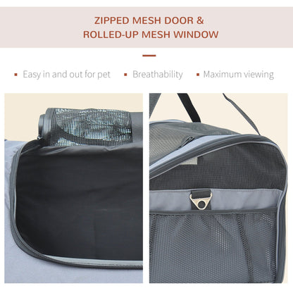 PawHut Pet Carrier Folding Bag Car Seat Cat Dog Puppy Kennel Portable Travel Cage Tote Case Mesh Holder House Grey - Baig Merchant