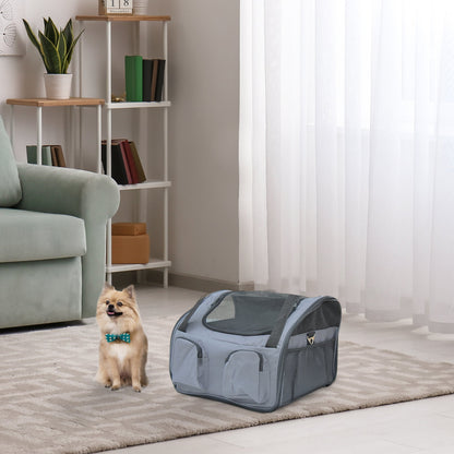 PawHut Pet Carrier Folding Bag Car Seat Cat Dog Puppy Kennel Portable Travel Cage Tote Case Mesh Holder House Grey - Baig Merchant