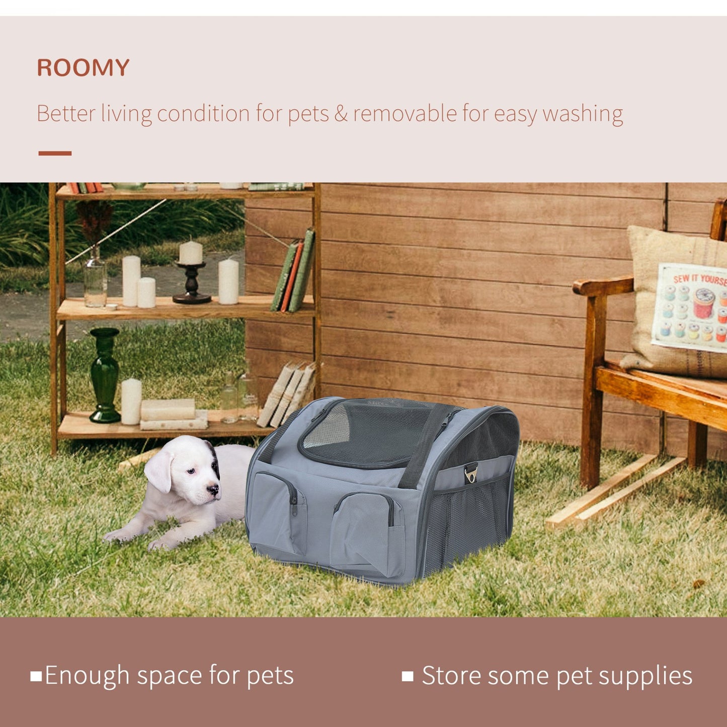 PawHut Pet Carrier Folding Bag Car Seat Cat Dog Puppy Kennel Portable Travel Cage Tote Case Mesh Holder House Grey - Baig Merchant