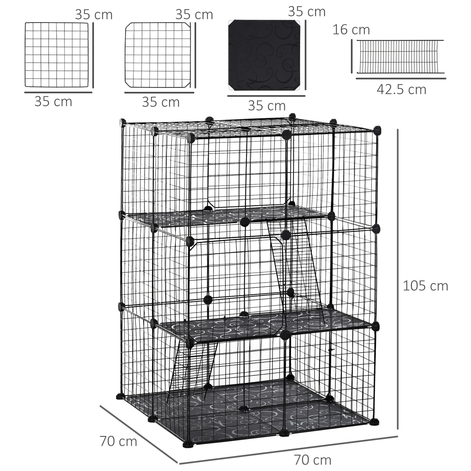 PawHut Pet Playpen DIY Small Animal Cage Enclosure Metal Wire Fence 39 Panels with 3 Doors 2 Ramps for Kitten Bunny Chinchilla Pet Mink Black - Baig Merchant