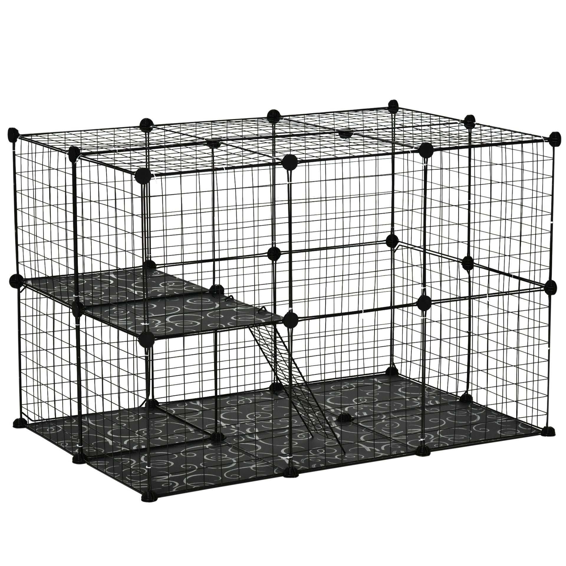 PawHut Pet Playpen DIY Small Animal Cage Enclosure Metal Wire Fence 39 Panels with 3 Doors 2 Ramps for Kitten Bunny Chinchilla Pet Mink Black - Baig Merchant