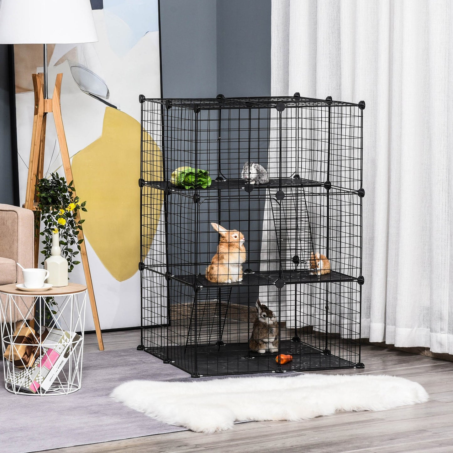 PawHut Pet Playpen DIY Small Animal Cage Enclosure Metal Wire Fence 39 Panels with 3 Doors 2 Ramps for Kitten Bunny Chinchilla Pet Mink Black - Baig Merchant