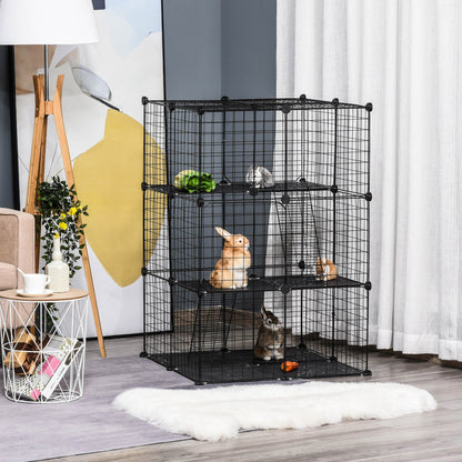 PawHut Pet Playpen DIY Small Animal Cage Enclosure Metal Wire Fence 39 Panels with 3 Doors 2 Ramps for Kitten Bunny Chinchilla Pet Mink Black - Baig Merchant