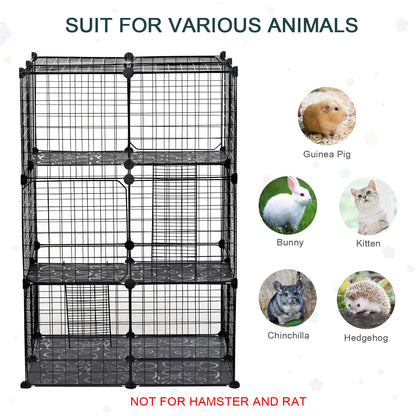 PawHut Pet Playpen DIY Small Animal Cage Enclosure Metal Wire Fence 39 Panels with 3 Doors 2 Ramps for Kitten Bunny Chinchilla Pet Mink Black - Baig Merchant