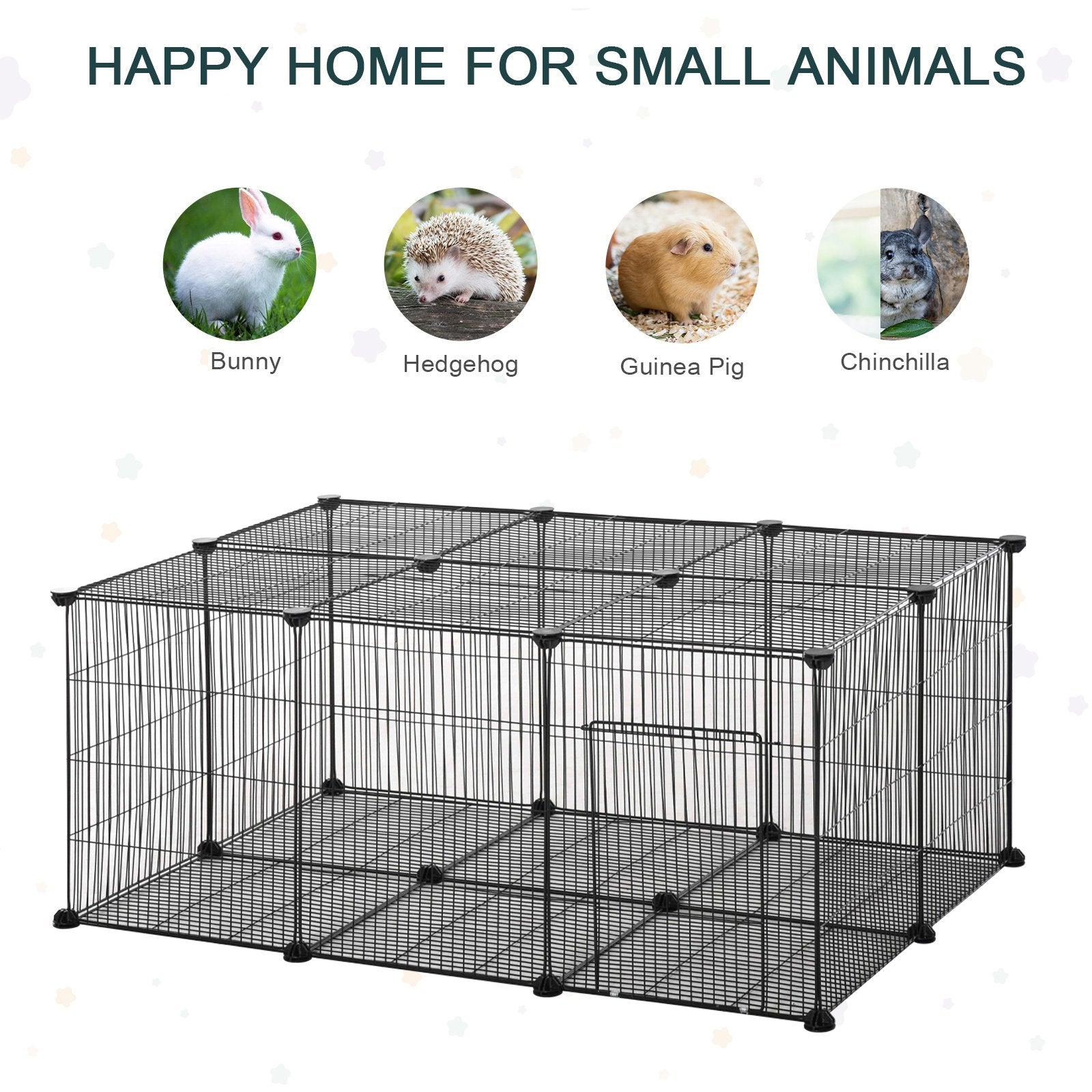 PawHut Pet Playpen DIY Small Animal Cage Metal Fence with Door, 22 Pieces, for Bunny Chinchilla Hedgehog Guinea Pig - Baig Merchant