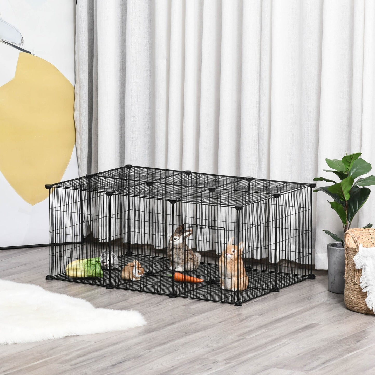 PawHut Pet Playpen DIY Small Animal Cage Metal Fence with Door, 22 Pieces, for Bunny Chinchilla Hedgehog Guinea Pig - Baig Merchant