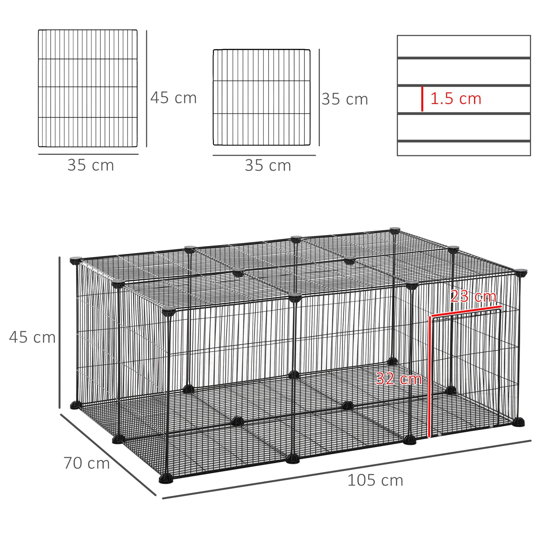 PawHut Pet Playpen DIY Small Animal Cage Metal Fence with Door, 22 Pieces, for Bunny Chinchilla Hedgehog Guinea Pig - Baig Merchant