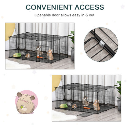 PawHut Pet Playpen DIY Small Animal Cage Metal Fence with Door, 22 Pieces, for Bunny Chinchilla Hedgehog Guinea Pig - Baig Merchant