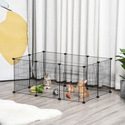 PawHut Pet Playpen DIY Small Animal Cage Metal Fence with Door, 22 Pieces, for Bunny Chinchilla Hedgehog Guinea Pig - Baig Merchant