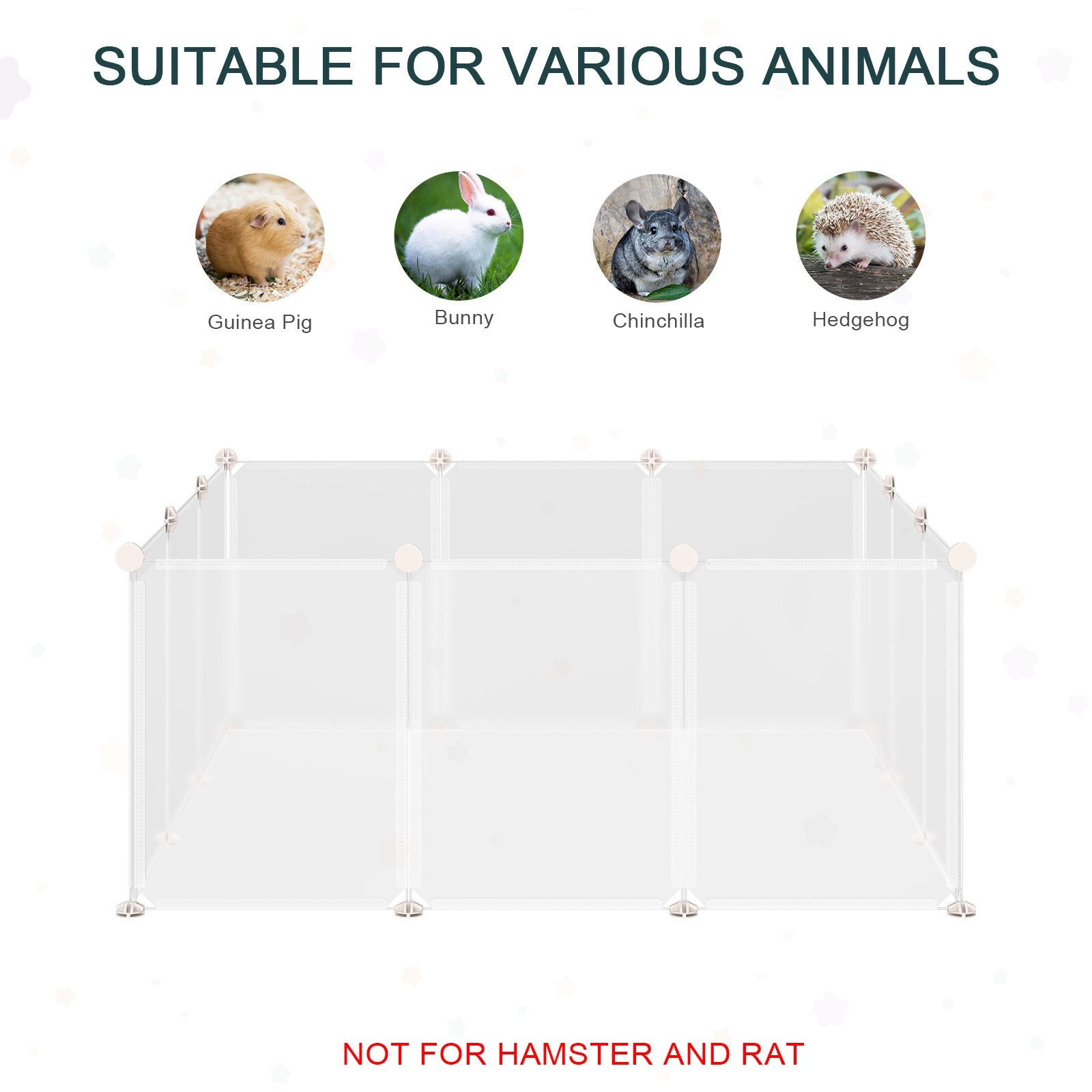 PawHut Pet Playpen DIY Small Animal Cage Open Enclosure Portable Plastic Fence 12 Panels for Hedgehog Bunny Chinchilla Guinea Pig White - Baig Merchant