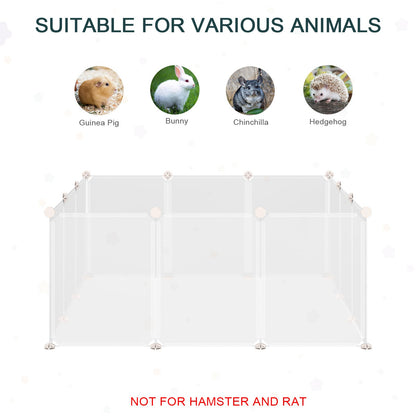 PawHut Pet Playpen DIY Small Animal Cage Open Enclosure Portable Plastic Fence 12 Panels for Hedgehog Bunny Chinchilla Guinea Pig White - Baig Merchant