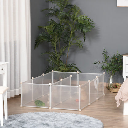 PawHut Pet Playpen DIY Small Animal Cage Open Enclosure Portable Plastic Fence 12 Panels for Hedgehog Bunny Chinchilla Guinea Pig White - Baig Merchant