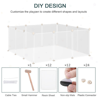 PawHut Pet Playpen DIY Small Animal Cage Open Enclosure Portable Plastic Fence 12 Panels for Hedgehog Bunny Chinchilla Guinea Pig White - Baig Merchant