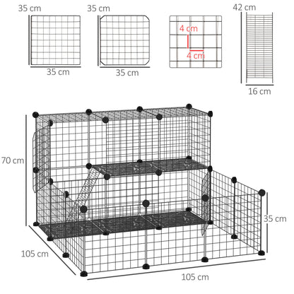 PawHut Pet Playpen w/ Door Customisable Fence for Guinea Pigs Chinchillas Hedgehogs - Black - Baig Merchant