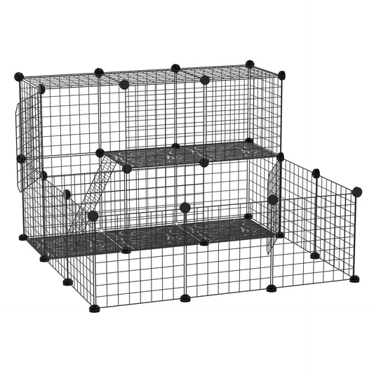 PawHut Pet Playpen w/ Door Customisable Fence for Guinea Pigs Chinchillas Hedgehogs - Black - Baig Merchant