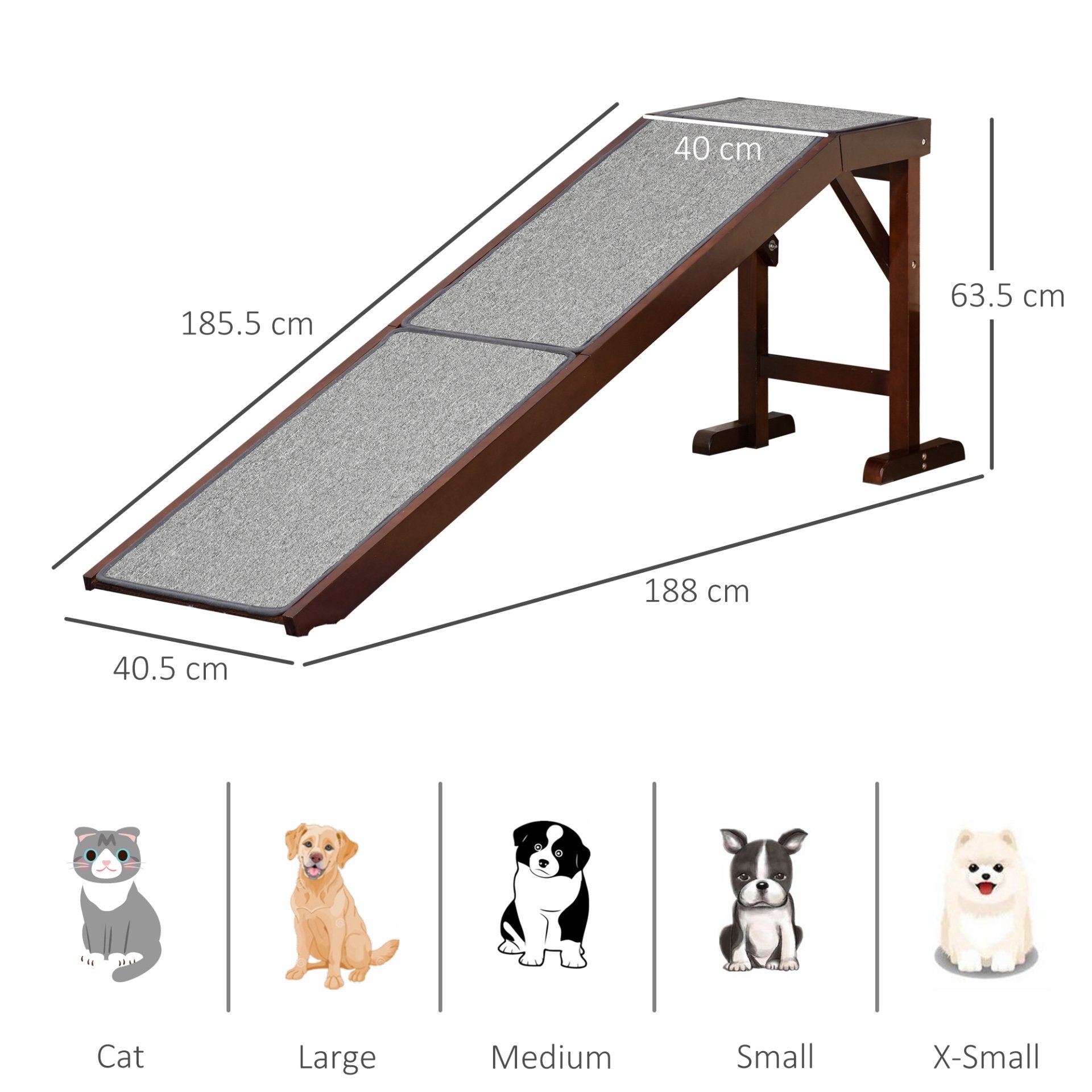 PawHut Pet Ramp for Dogs Cats Non - Slip Carpet Top Platform - Brown & Grey - Baig Merchant