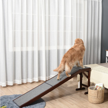 PawHut Pet Ramp for Dogs Cats Non - Slip Carpet Top Platform - Brown & Grey - Baig Merchant