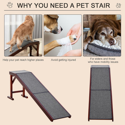 PawHut Pet Ramp for Dogs Cats Non - Slip Carpet Top Platform - Brown & Grey - Baig Merchant