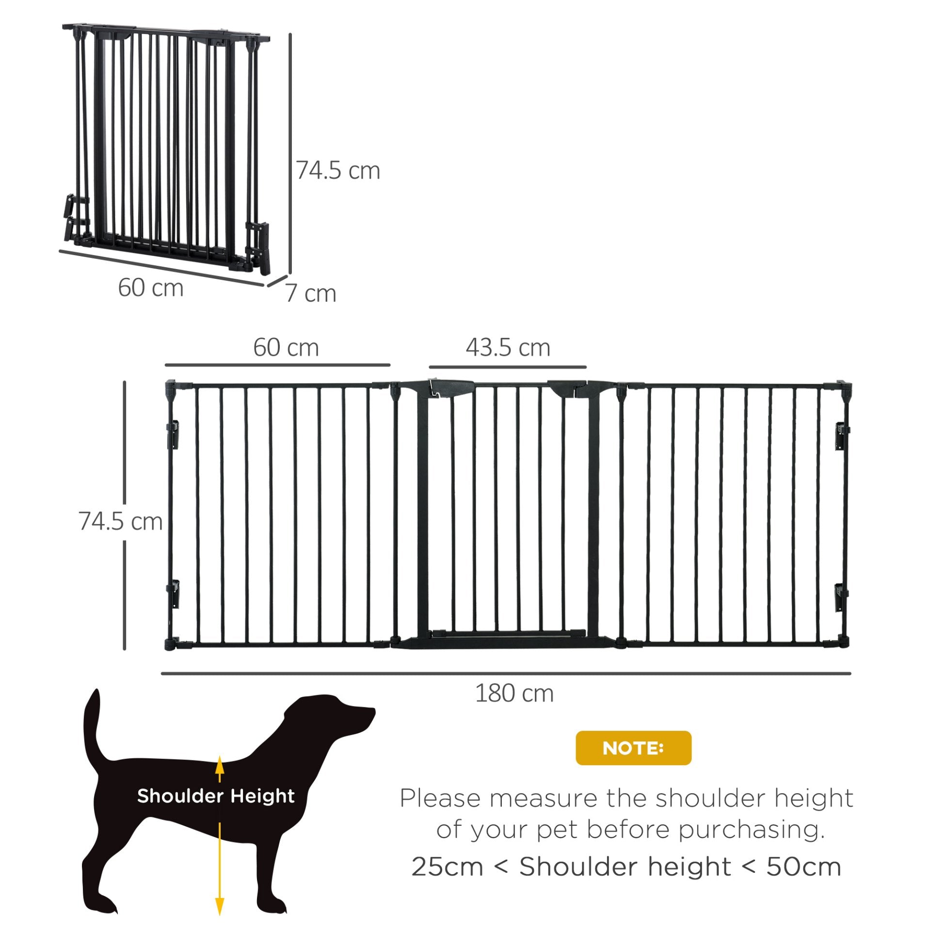 PawHut Pet Safety Gate 3 - Panel Playpen Fireplace Christmas Tree Metal Fence Stair Barrier Room Divider with Walk Through Door Automatically Close Lock Black - Baig Merchant