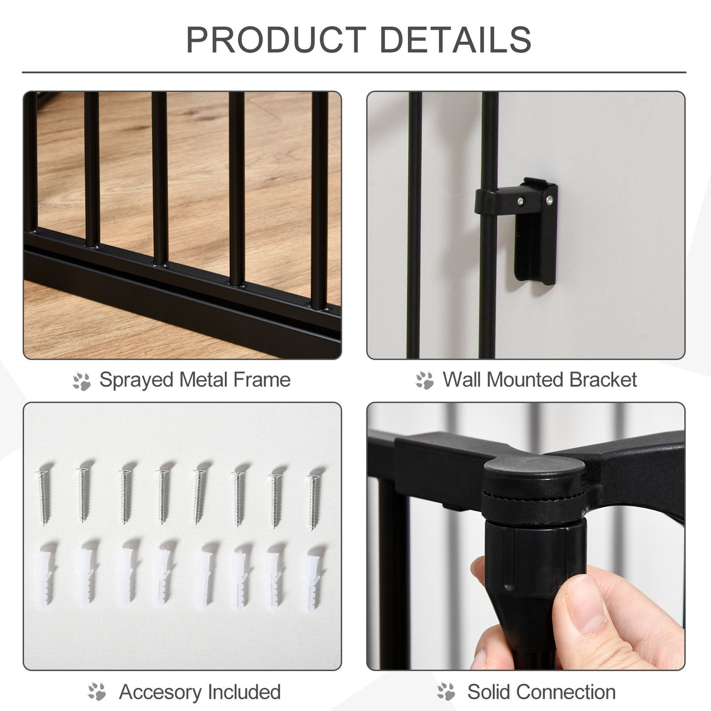 PawHut Pet Safety Gate 3 - Panel Playpen Fireplace Christmas Tree Metal Fence Stair Barrier Room Divider with Walk Through Door Automatically Close Lock Black - Baig Merchant