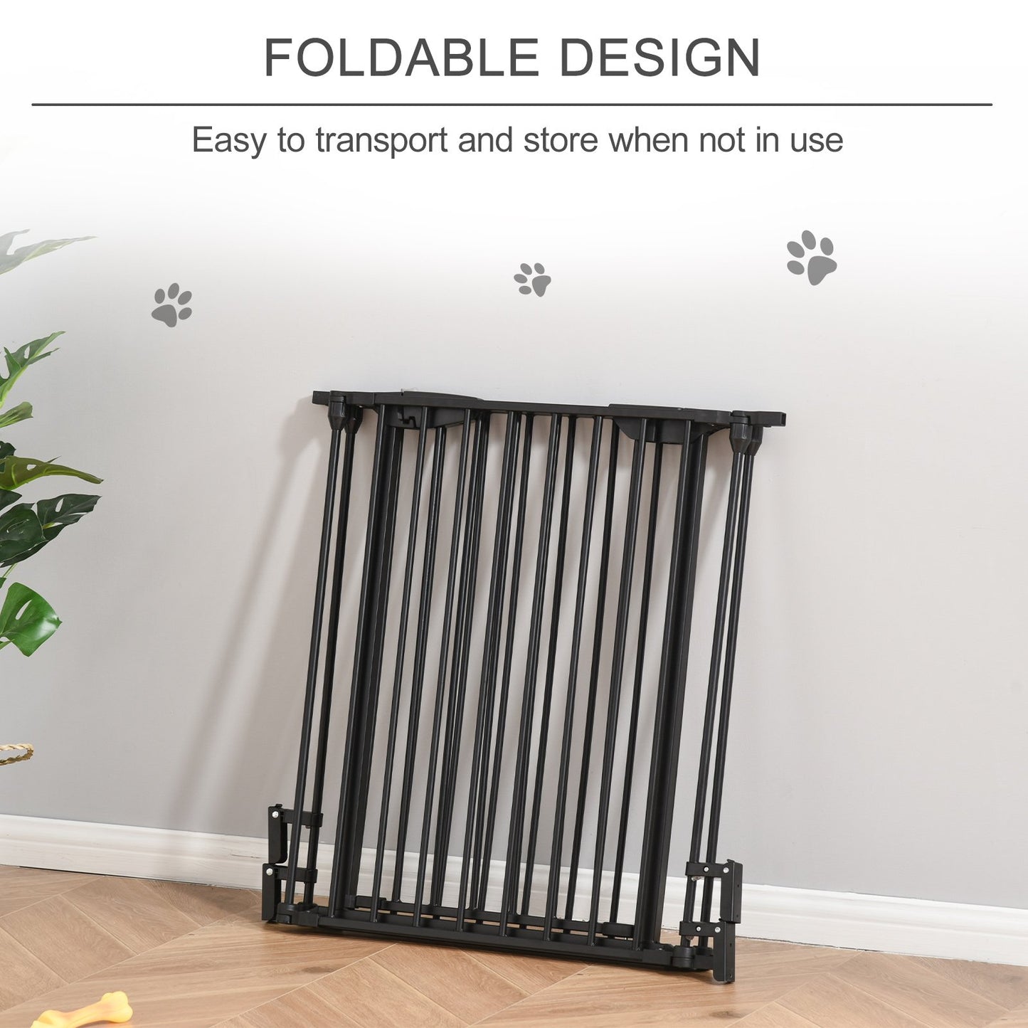 PawHut Pet Safety Gate 3 - Panel Playpen Fireplace Christmas Tree Metal Fence Stair Barrier Room Divider with Walk Through Door Automatically Close Lock Black - Baig Merchant