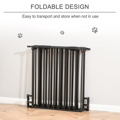 PawHut Pet Safety Gate 5 - Panel Playpen Fireplace Christmas Tree Metal Fence Stair Barrier Room Divider with Walk Through Door Automatically Close Lock Black - Baig Merchant