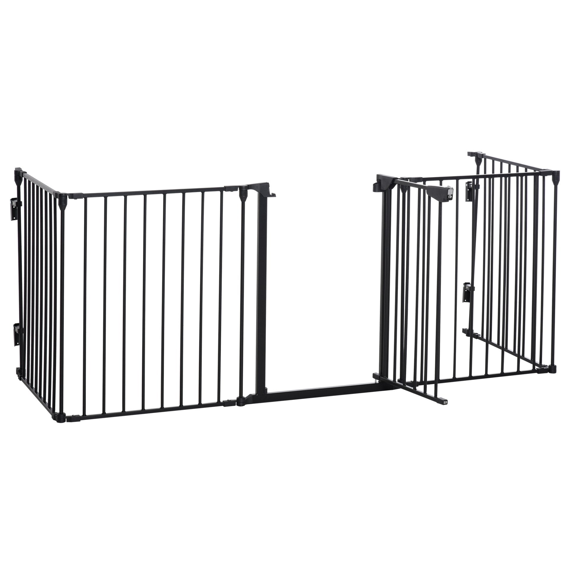 PawHut Pet Safety Gate 5 - Panel Playpen Fireplace Christmas Tree Metal Fence Stair Barrier Room Divider with Walk Through Door Automatically Close Lock Black - Baig Merchant