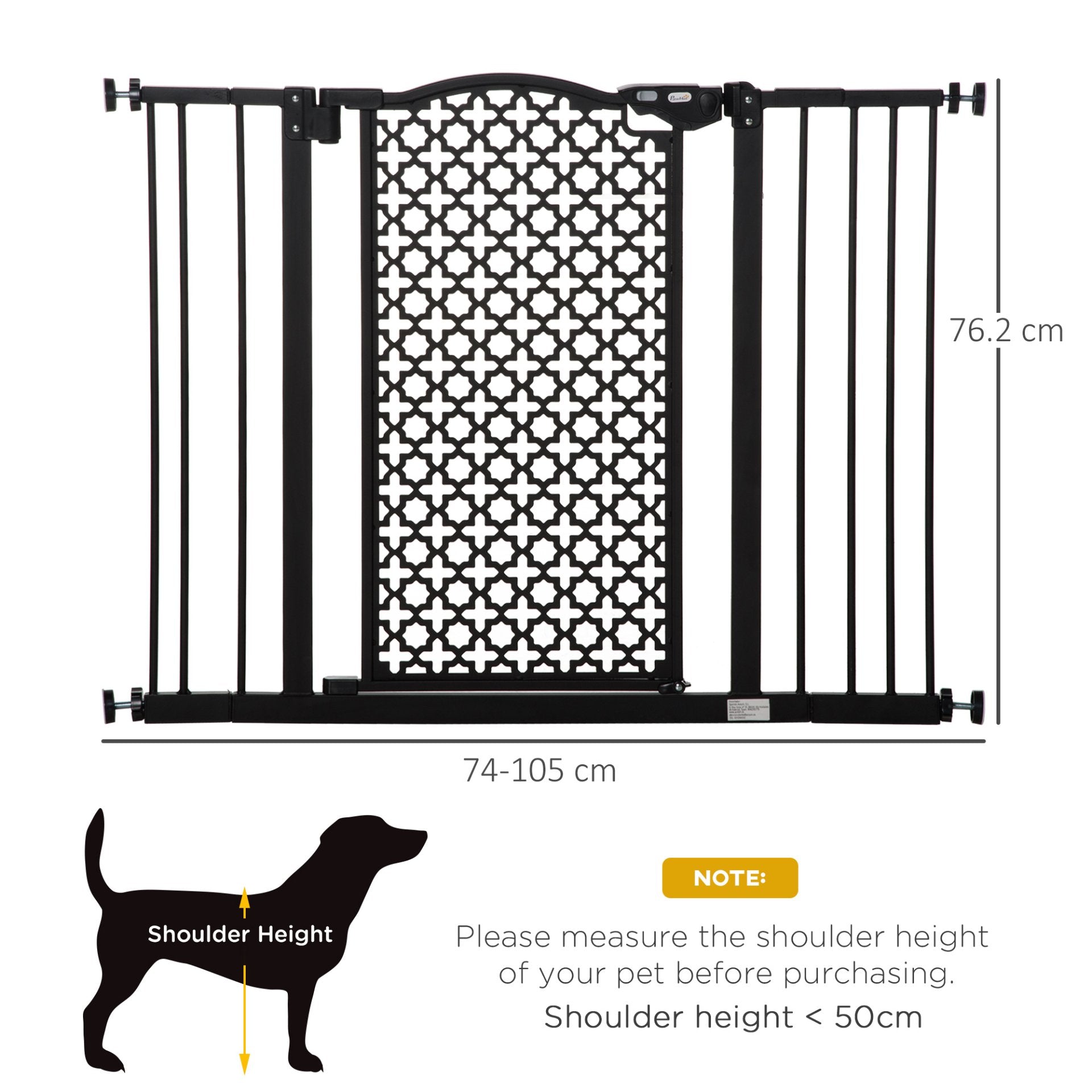 PawHut Pet Safety Gate Barrier - Stair Pressure Fit, Auto Close, Double Locking - Black - Baig Merchant