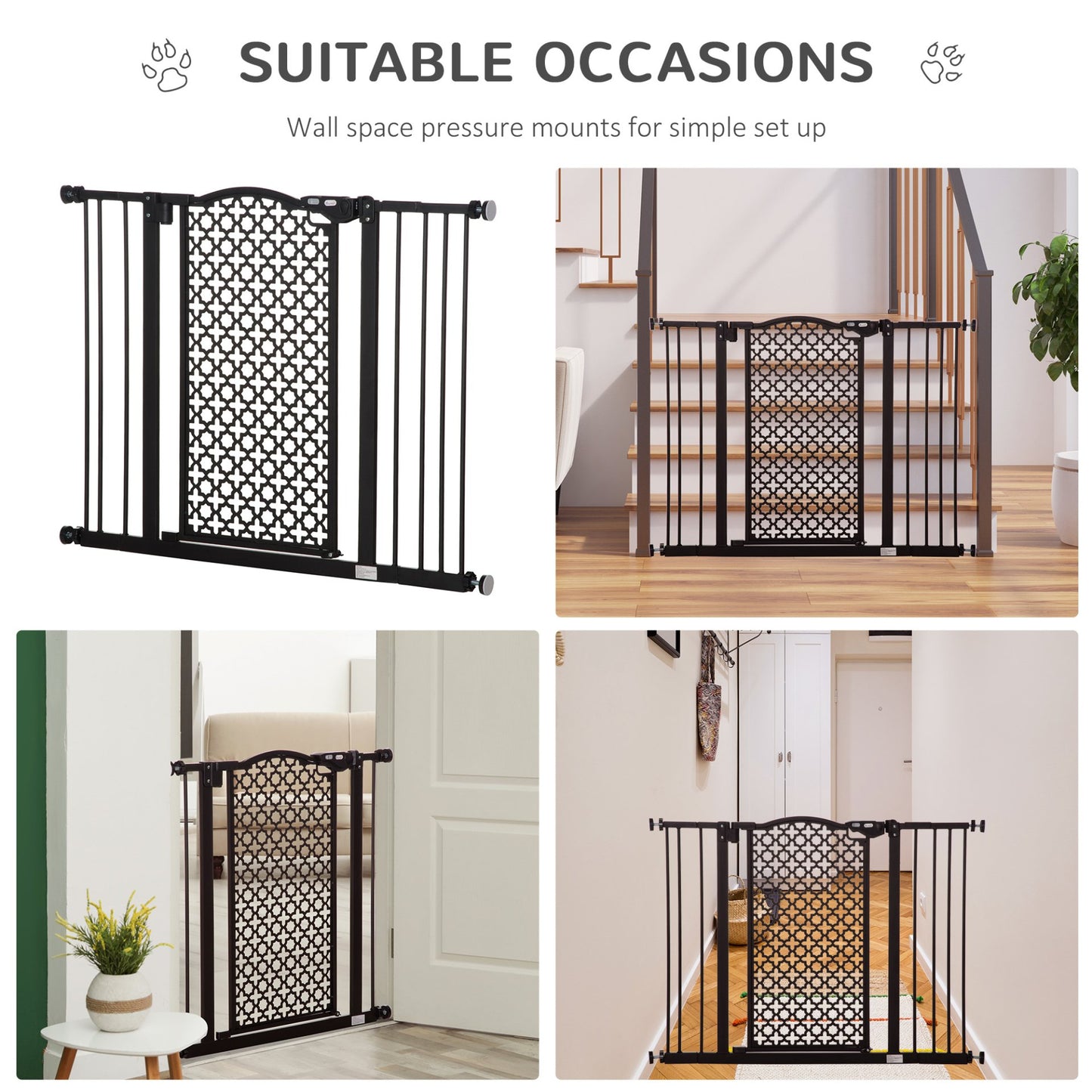 PawHut Pet Safety Gate Barrier - Stair Pressure Fit, Auto Close, Double Locking - Black - Baig Merchant