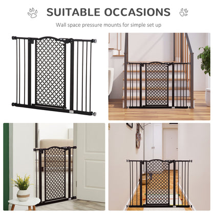 PawHut Pet Safety Gate Barrier - Stair Pressure Fit, Auto Close, Double Locking - Black - Baig Merchant