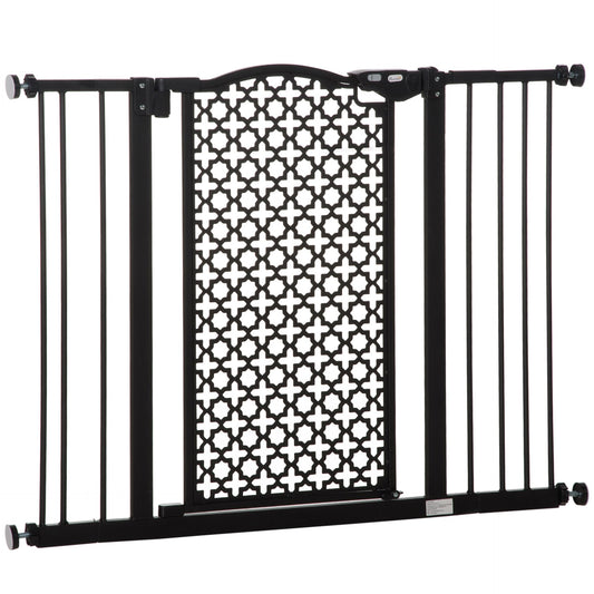 PawHut Pet Safety Gate Barrier - Stair Pressure Fit, Auto Close, Double Locking - Black - Baig Merchant