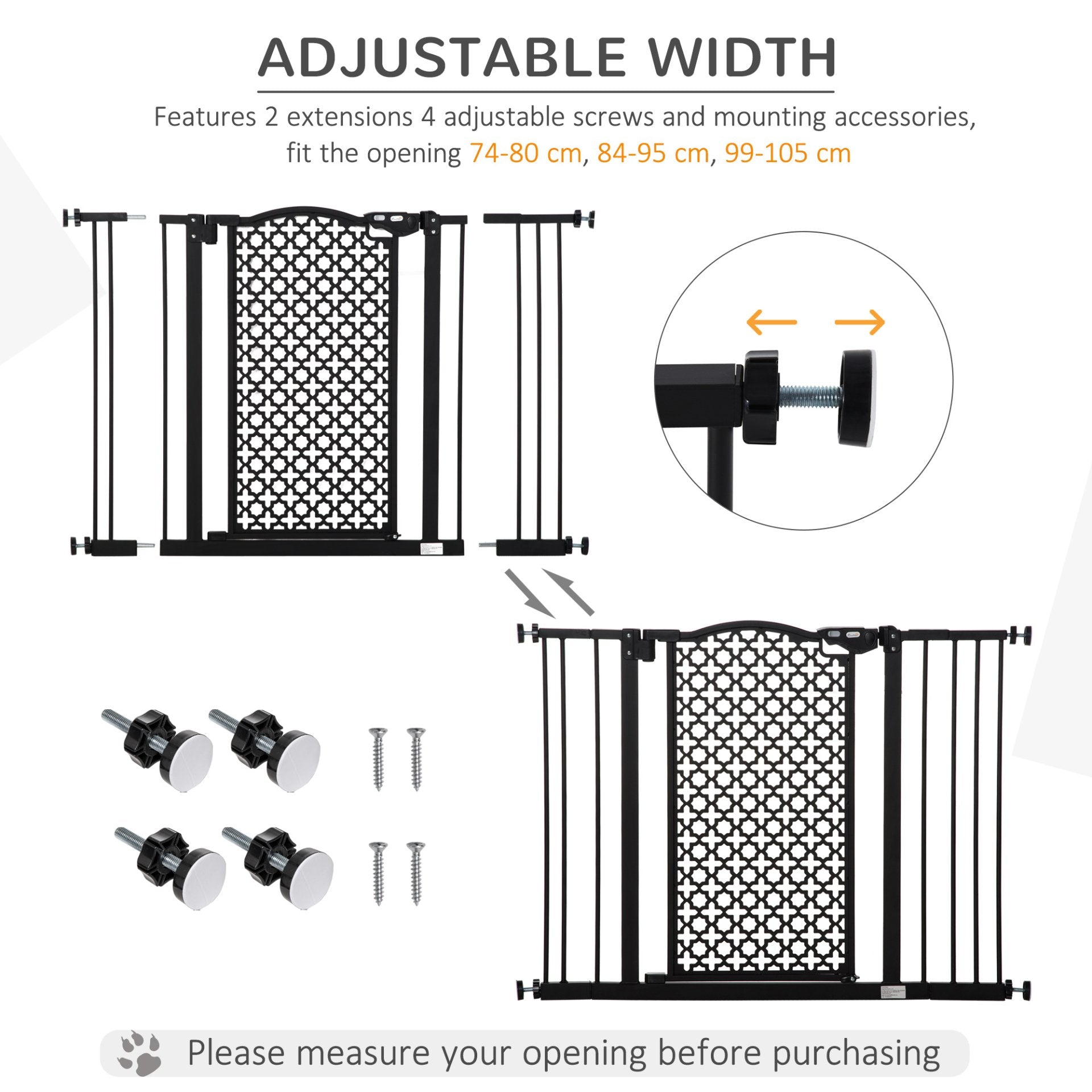 PawHut Pet Safety Gate Barrier - Stair Pressure Fit, Auto Close, Double Locking - Black - Baig Merchant