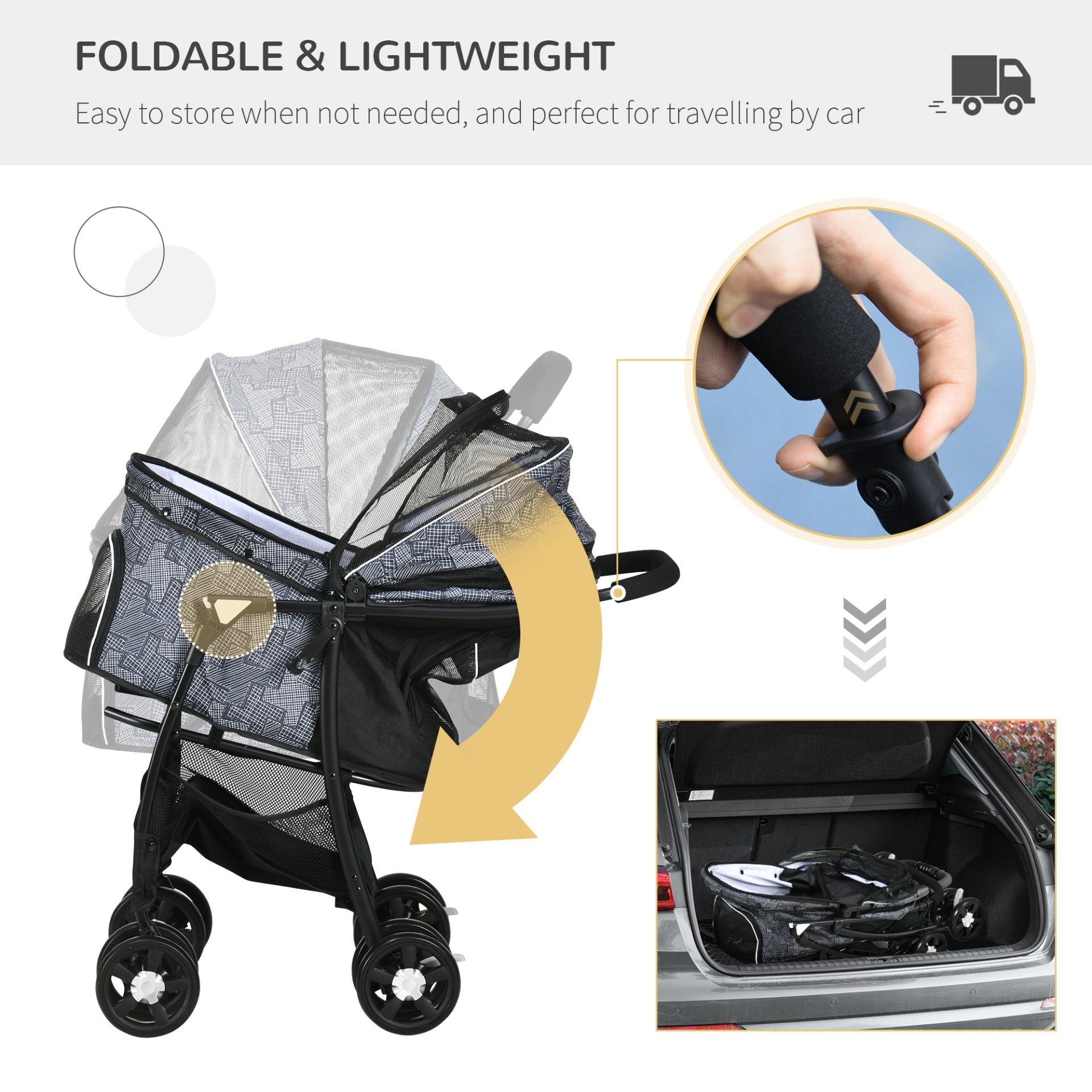 PawHut Pet Stroller Dog Pram Pushchair Cat Travel Carriage W/ Universal Wheels, Brake, Canopy, Storage Bag - Grey - Baig Merchant