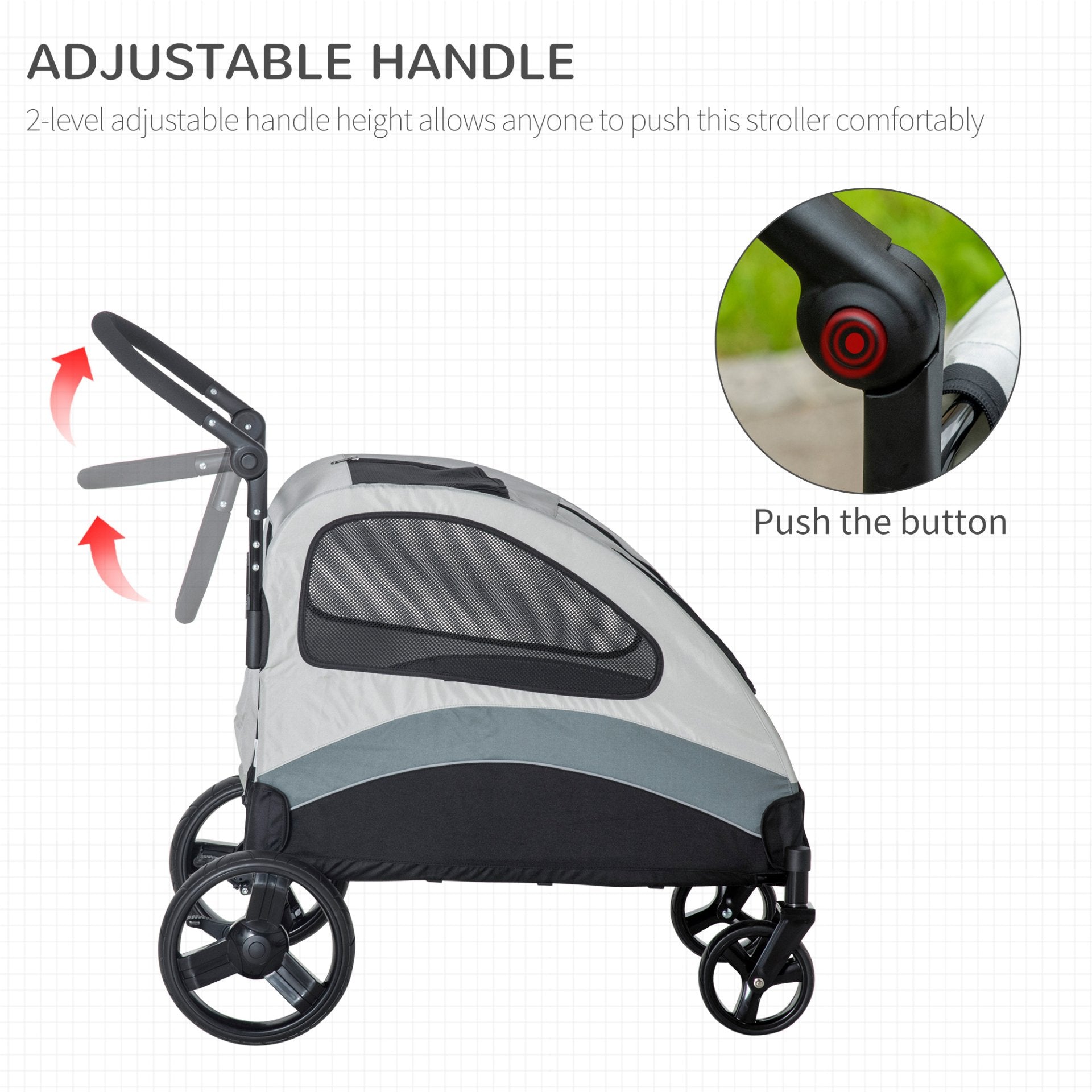 PawHut Pet Stroller for Medium Dogs Cat Pushchair Buggy Pram with 4 Wheels Safety Leash Zipper Doors Mesh Windows Storage Bag - Grey - Baig Merchant